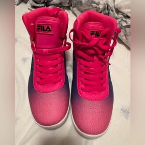 NWT- Fila Neon Vibrant Pink and Blue Ombré High-Top Sneakers Women’s Sz- 9